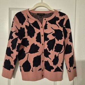 Ann Taylor Pink and Black Floral Cardigan